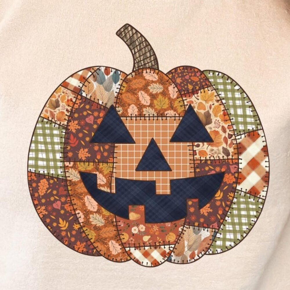 Patchwork Pumpkin Halloween Sweatshirt Retro Spoo… - image 2